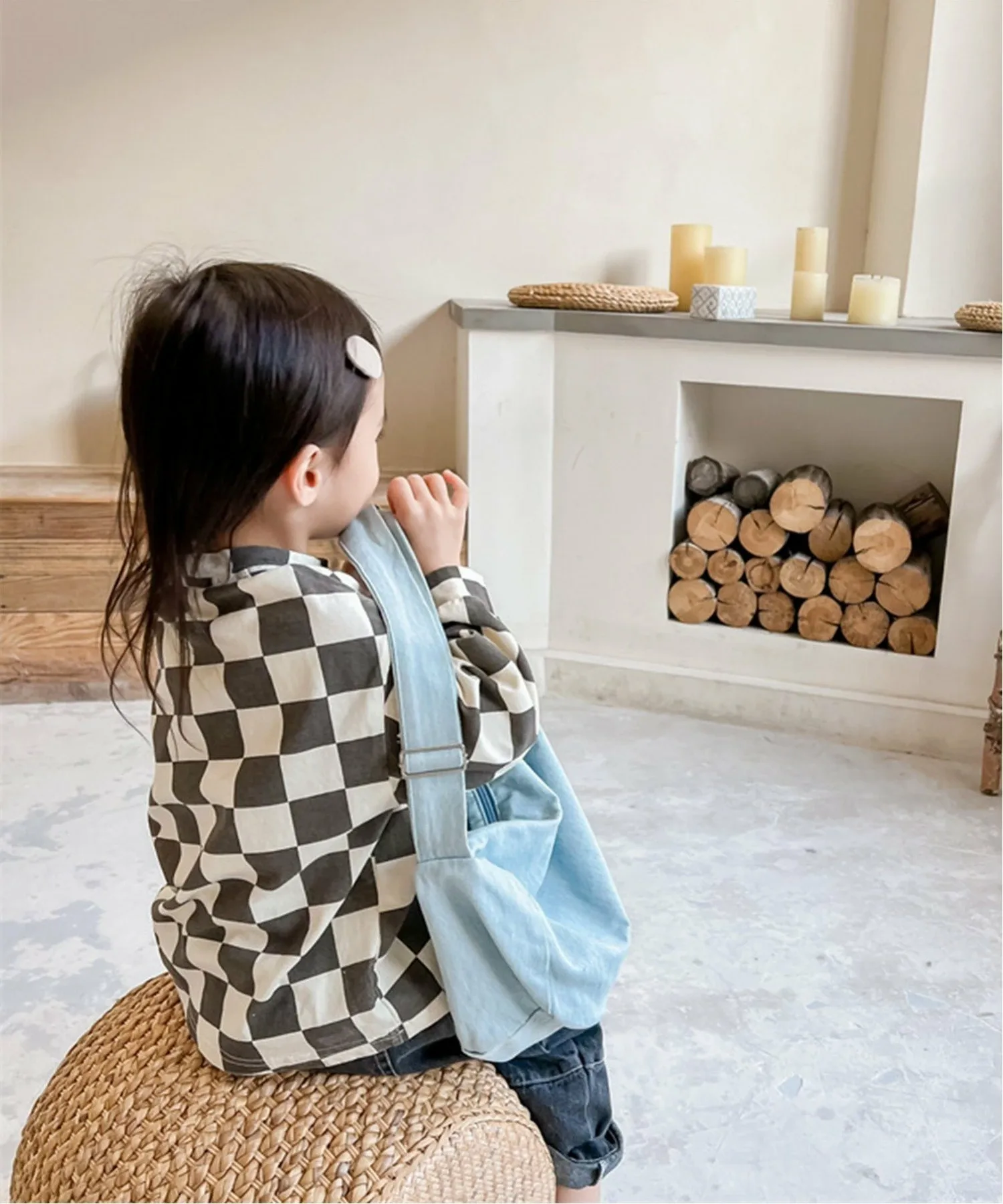 Топ в клетку с блочным принтом, сшитый по фигуре Aimoha Kids, gray — фото 4