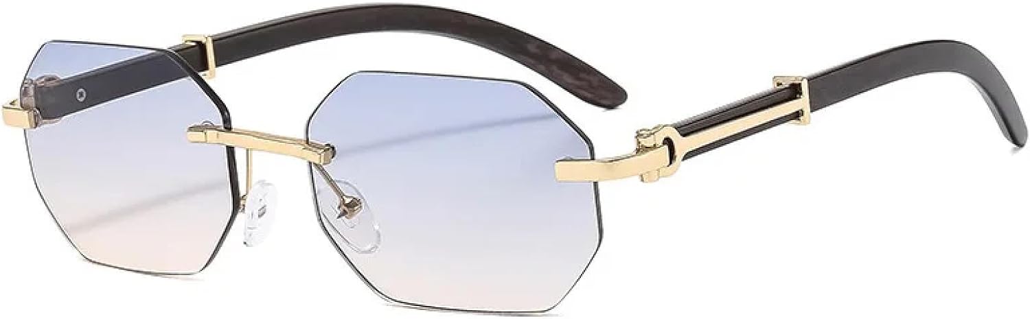 

Винтажные металлические круглые солнцезащитные очки без оправы с градиентным затемнением, защищающие от УФ-излучения (UV400), для женщин, модные очки для мужчин TKKTLLT, Gold-blueyellow