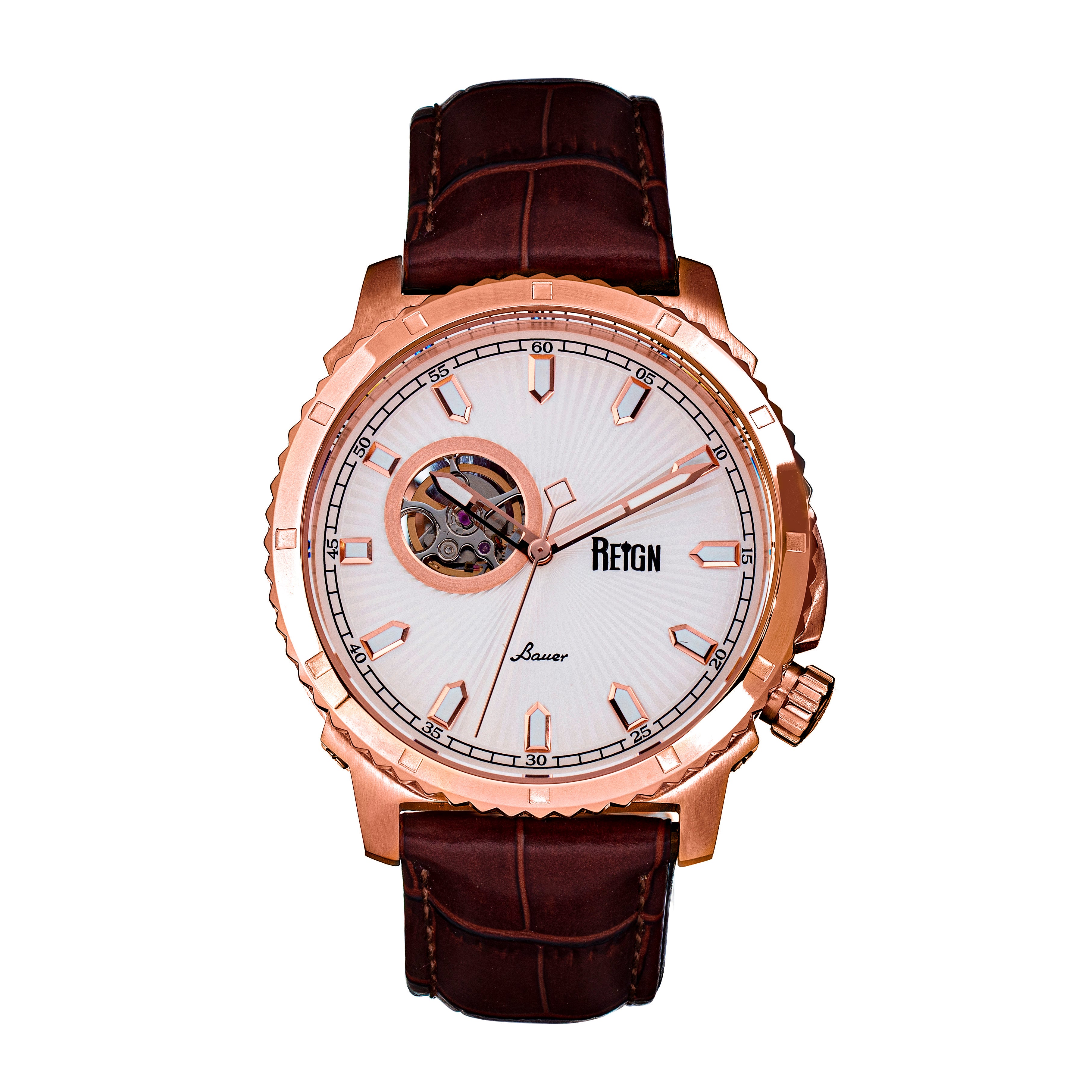 

Bauer Automatic Semi-SkeletonЧасы с кожаным ремешком Reign, розовый