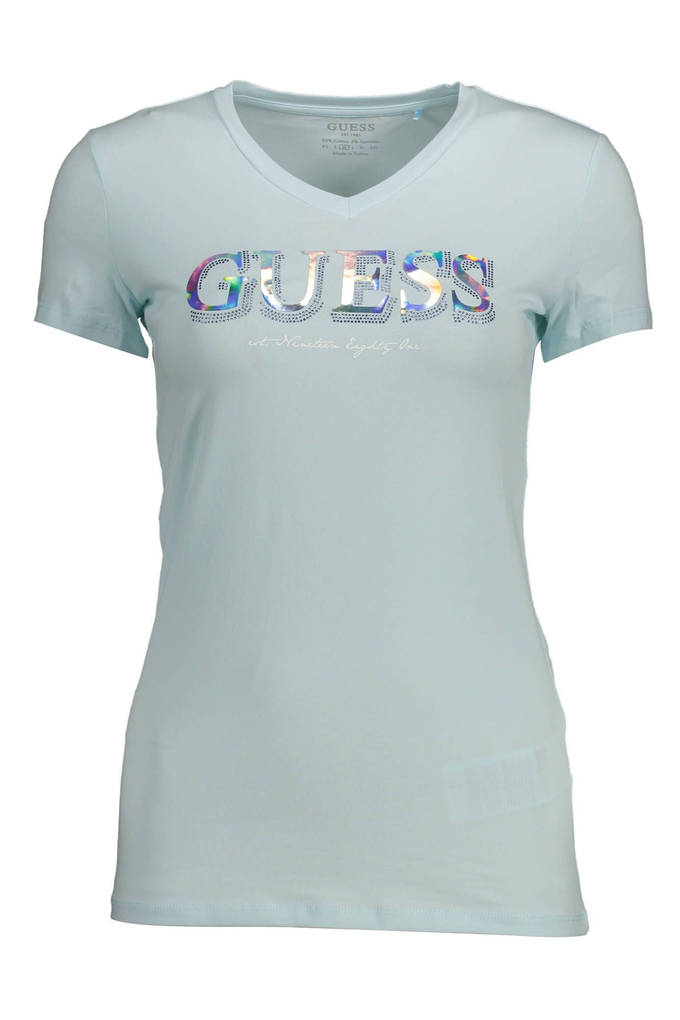 

Женская футболка из хлопка светло-голубого цвета Guess Shoes