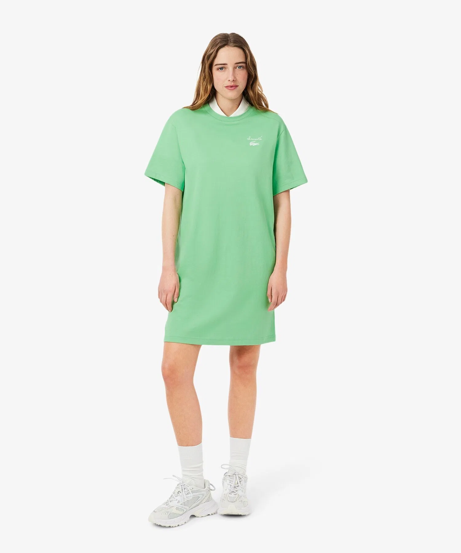 Платье-футболка LACOSTE оверсайз, хлопковое, зелёное
