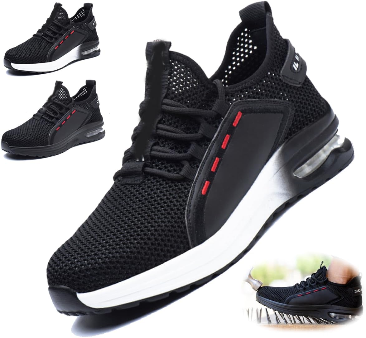 

Прочные кроссовки с стальным носком для мужчин и женщин, легкие, устойчивые к проколам, для строительства, дышащие Generic, черный