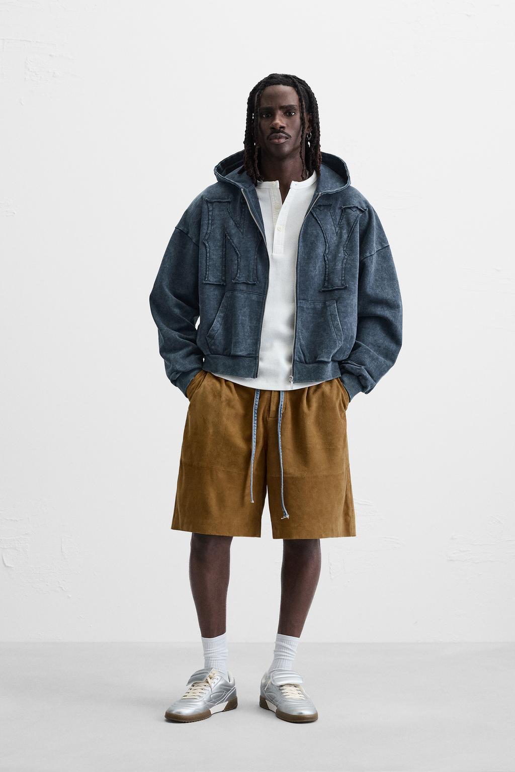 

Застиранная толстовка с нашивкой на молнии в нью-йорке ZARA, цвет Blue grey
