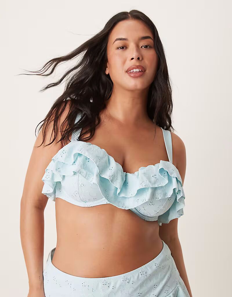 

Бикини-топ Curve Bobbi со скрытыми косточками синего цвета Asos Curve