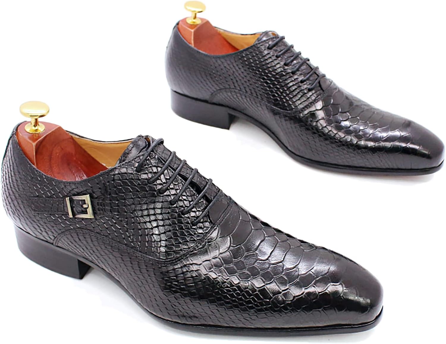 

Мужские кожаные дерби на шнуровке, винтажные оксфорды, офисные формальные свадебные туфли с тиснением под кожу змеи, коричневые, размер 38 Generic