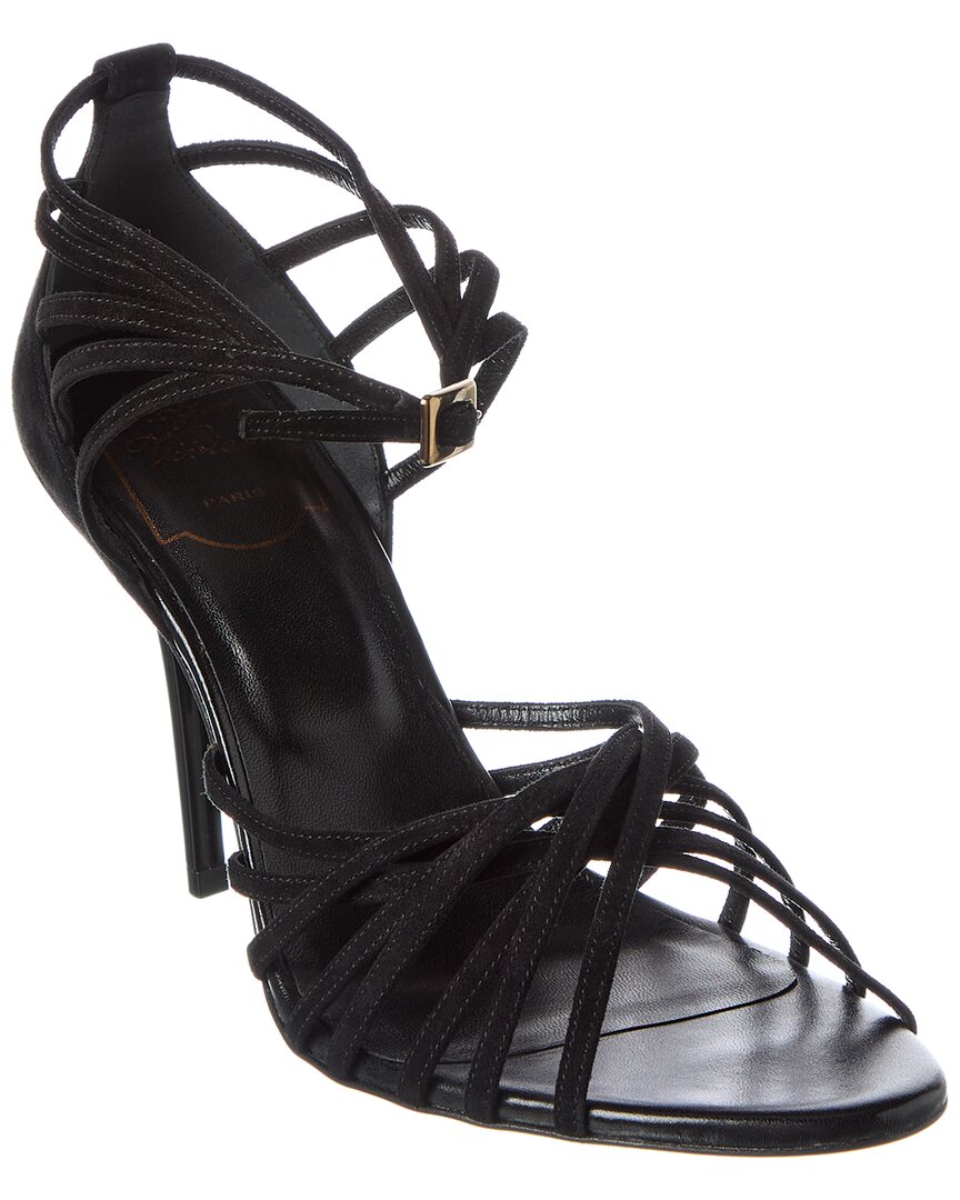 Roger Vivier Cage Suede Sandal, черный