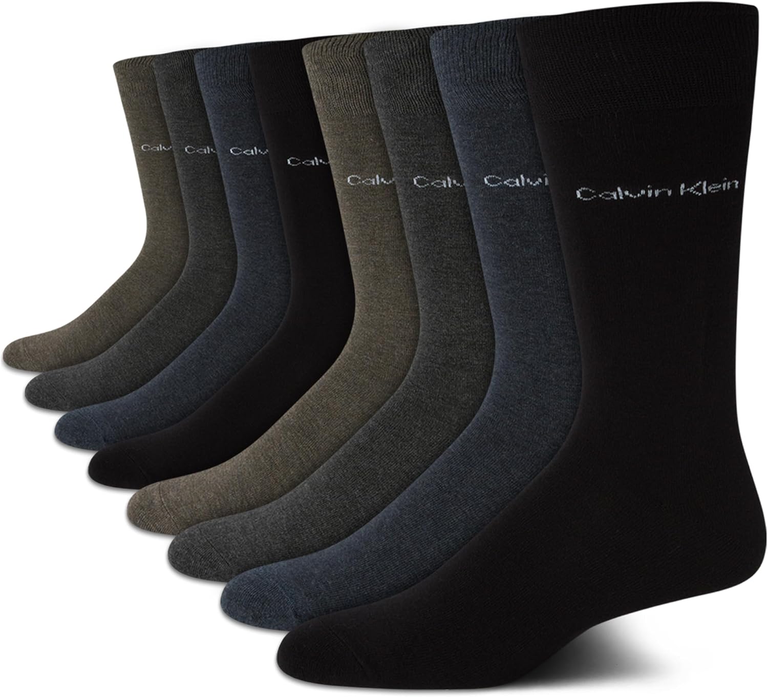 

Мужские носки Calvin Klein под повседневную одежду - 8 пар мягких рабочих носков из хлопковой смеси для мужчин, для повседневного делового и официального ношения, Olive/Denim/Black