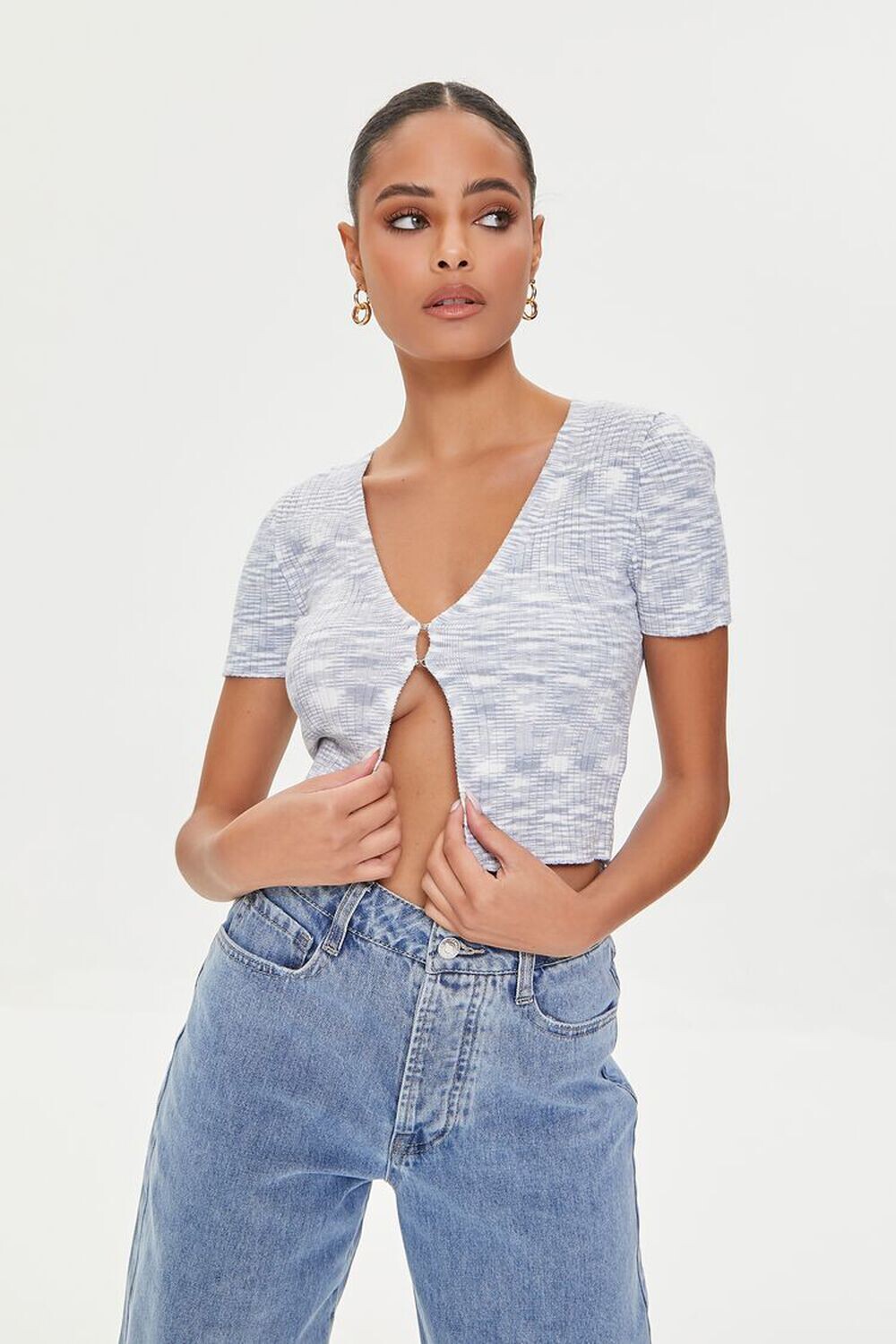 

Укороченный вязаный свитер с узором Marled Forever 21, синий