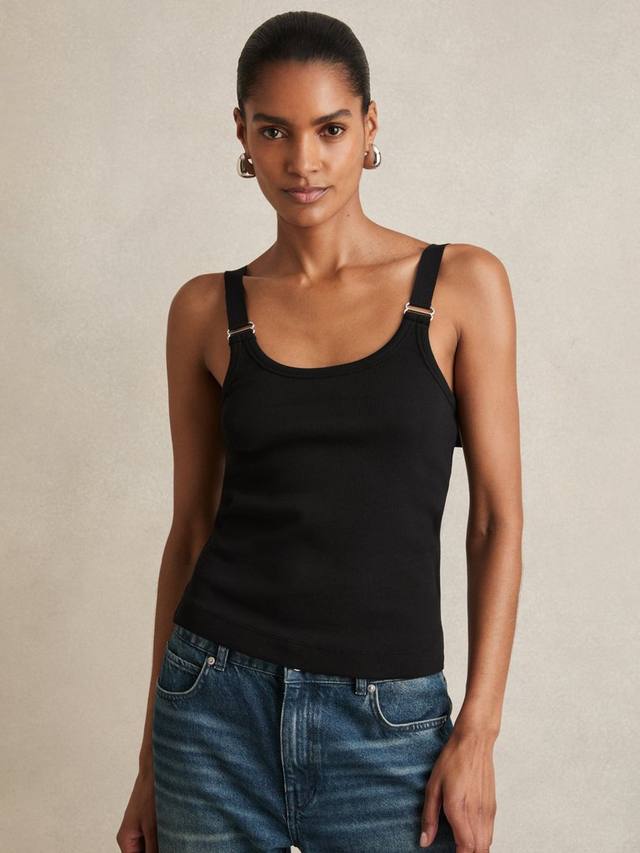 

Топ Isabella без рукавов из стрейч-хлопка с D-образными кольцами Reiss, Black