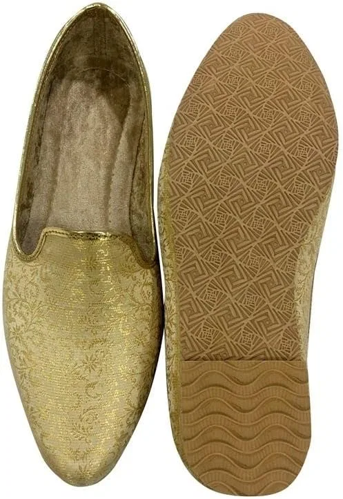 Shoe Bazar Пенджабские джутти для мужчин, традиционные моджари, кремово-золотые свадебные туфли для жениха, индийские этнические джути ручной работы — фото 4