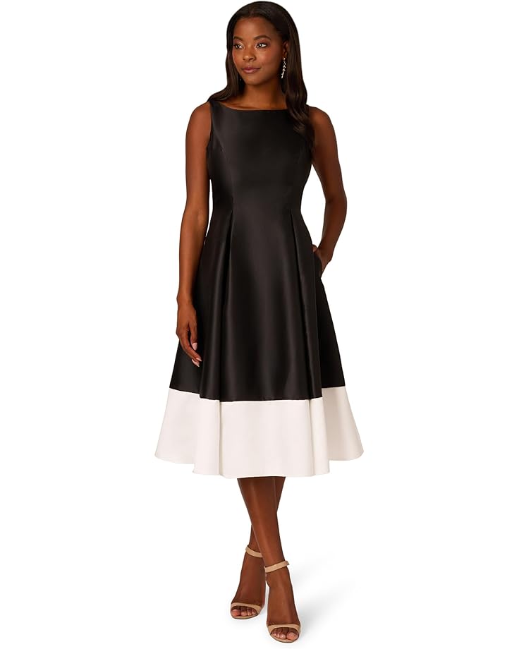 

Платье Adrianna Papell Two Toned Mikado Midi Dress, цвет Black/Ivory