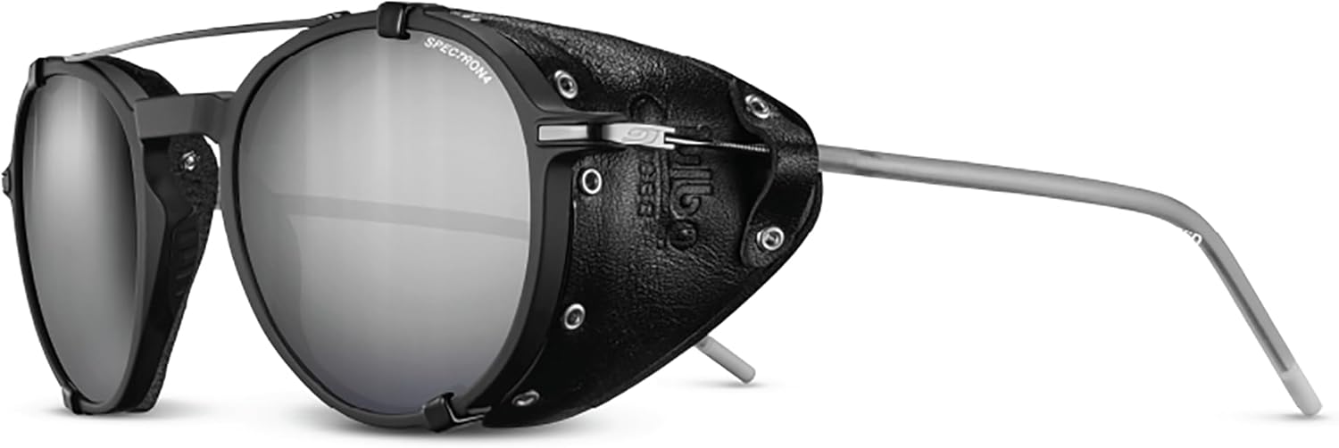 

Очки Julbo Legacy Glacier для мужчин и женщин со съемными боковыми щитками для походов, снега/бликов - 100% защита от УФ-излучения, Black / White / Black Frame - Brown W/ Silver Mirror Lens (Spectron 4)
