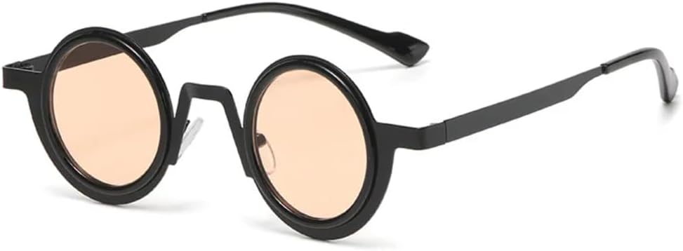 

Ретро маленькие круглые солнцезащитные очки в стиле панк с металлическим покрытием для женщин и мужчин, защита от УФ-излучения UV400, прозрачные линзы, двухцветная оправа TVTBBVV, Black Champagne