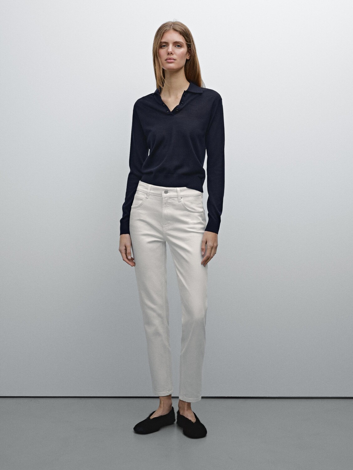 

Укороченные джинсы средней посадки slim fit Massimo Dutti, бежевый