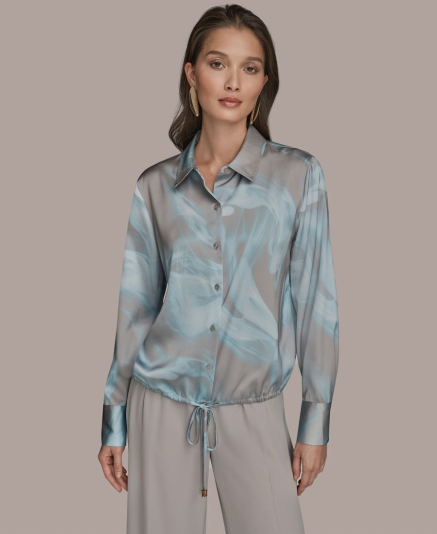 

Женская блузка с длинными рукавами и завязками Donna Karan New York, Vapor Mist Multi