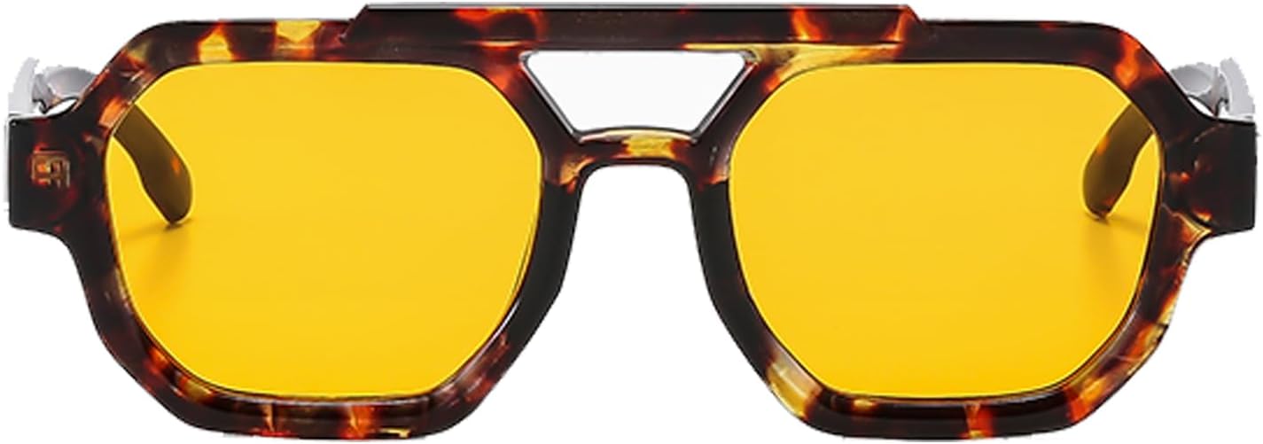 

Солнцезащитные очки YAMEIZE Retro Pilot для женщин и мужчин, модные винтажные, с двойной перемычкой, шестиугольной оправой, в стиле 70-х, защита от ультрафиолета UV400, Leopard Yellow