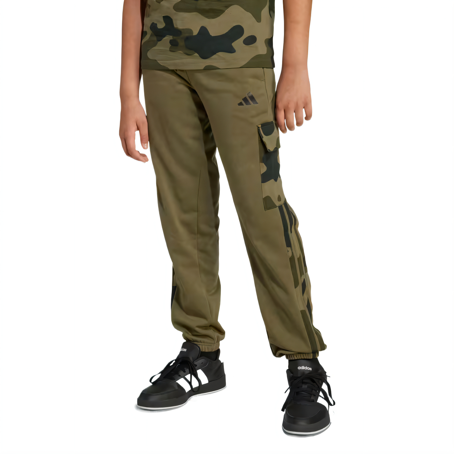 Камуфляжные французские вельветовые карго штаны cargo pant kids Adidas, оливковый/черный — фото 2