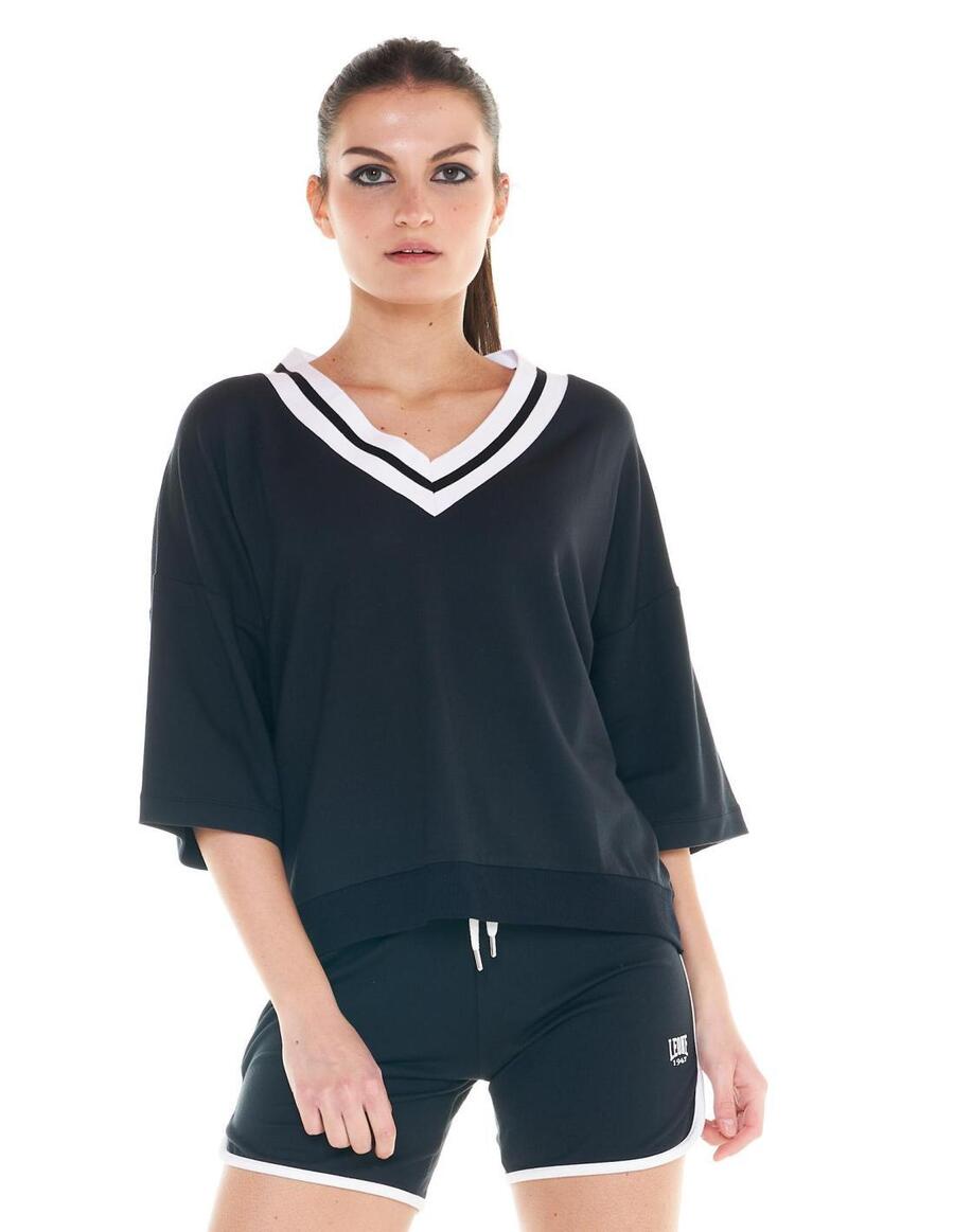 

LEONE 1947 APPAREL Черно-белая женская толстовка с V-образным вырезом