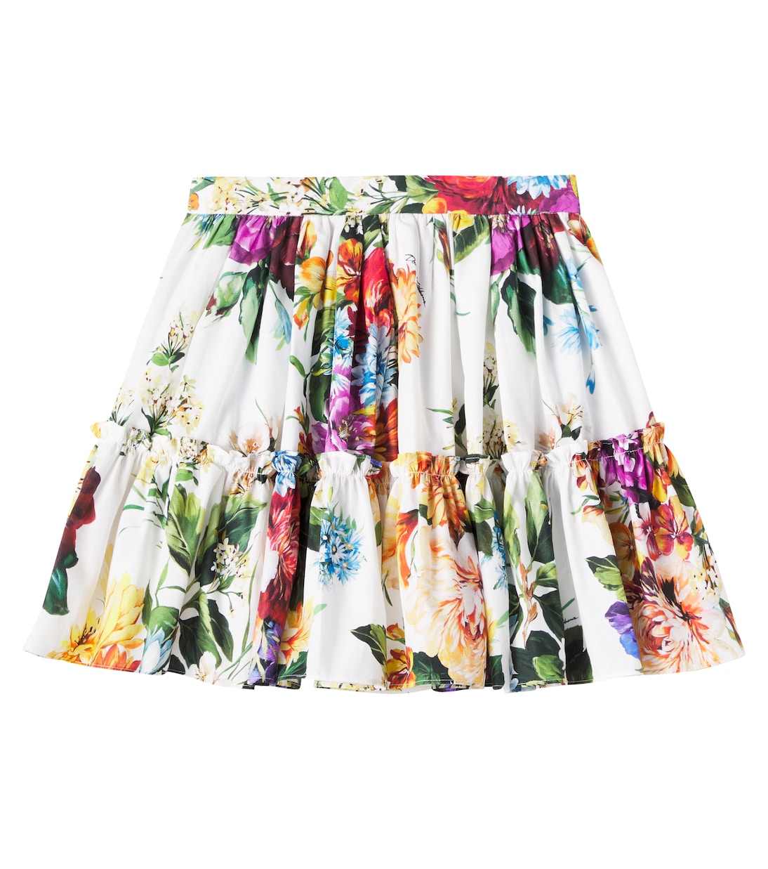 Юбка из хлопкового поплина с цветочным принтом Dolce&Gabbana Kids, B.Fiori Cret.F.Bco — фото 4