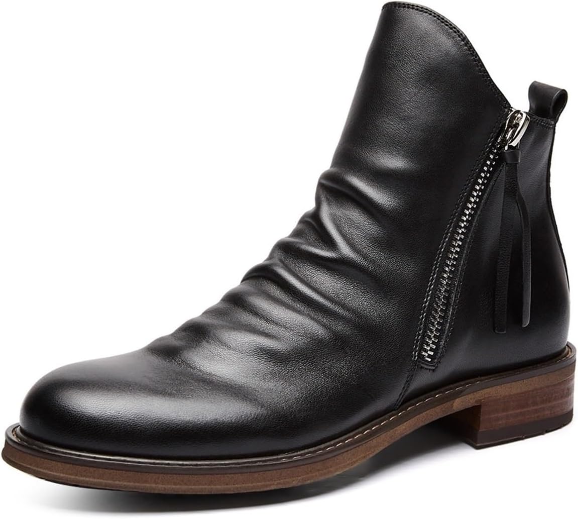 

Мужские ботинки челси ручной работы из кожи с кисточками, мужские высокие ботинки на молнии, нескользящие ковбойские ботинки, повседневные ботильоны Generic, черный