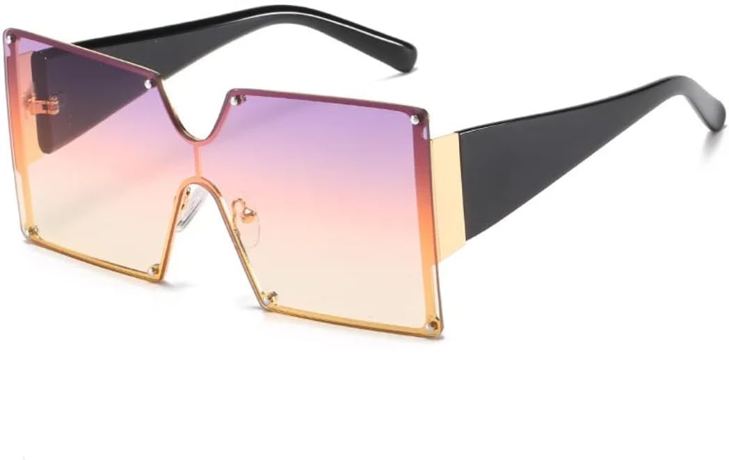 

Большие квадратные солнцезащитные очки для женщин, без оправы, цельные, с градиентным переходом цвета, роскошные, ретро, ​​с защитой от УФ-излучения UV400, винтажные, мужские UATXTAU, Purple Yellow