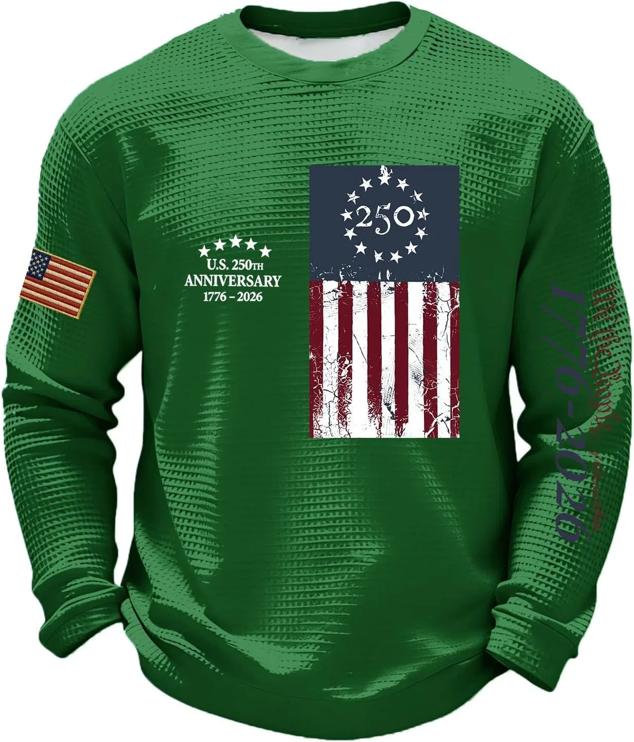Футболка с длинным рукавом американский флаг, вафельная вязка, 2-green
