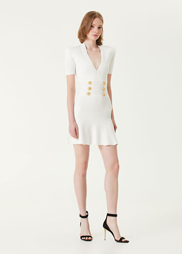 Мини-Платье из трикотажа Balmain, белый