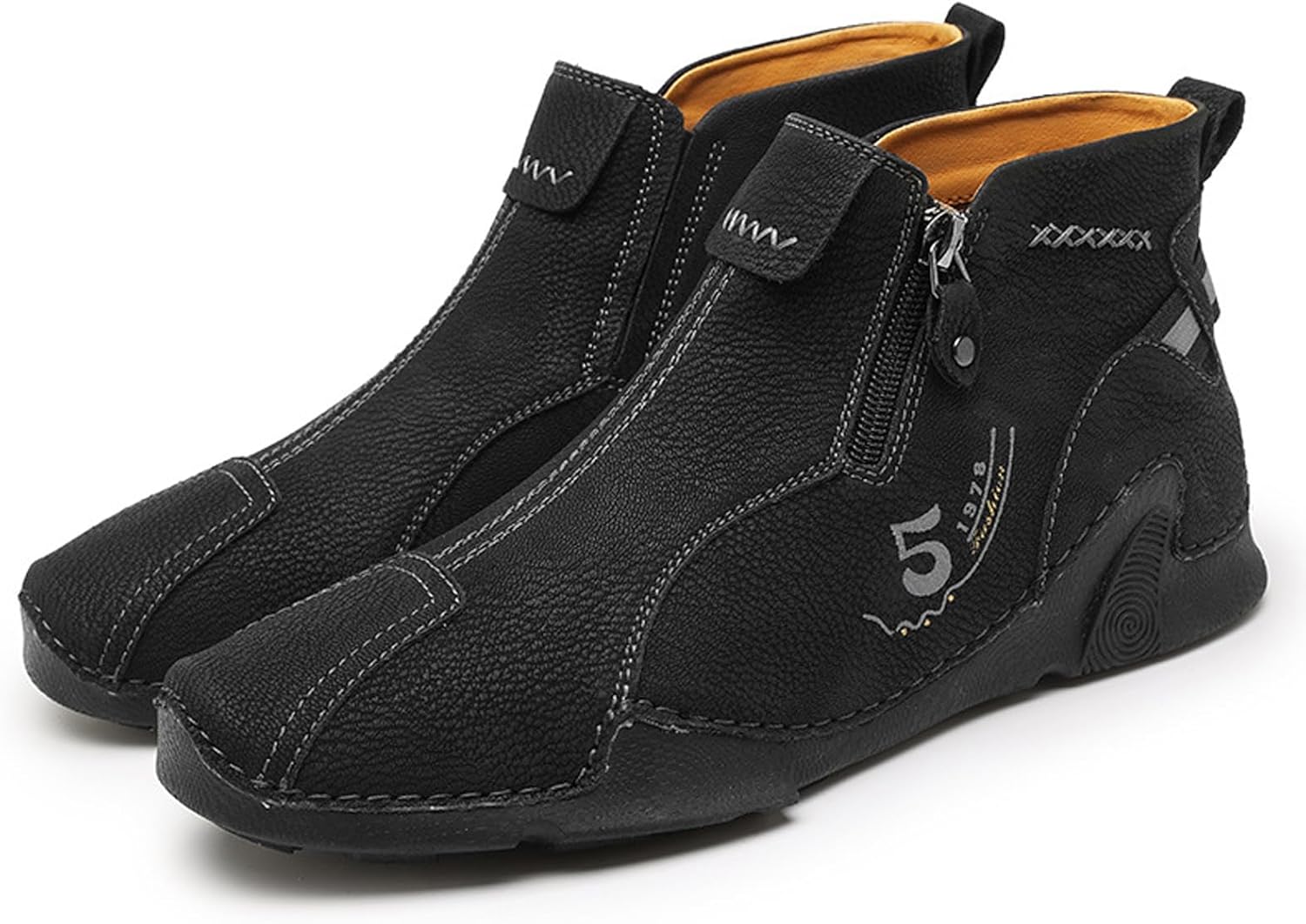 

Мужские кожаные повседневные сапоги EFTCAL с боковой молнией Челси, ручная строчка, винтажные модные прогулочные ботинки, удобные мягкие нескользящие оксфорды для вождения, черный