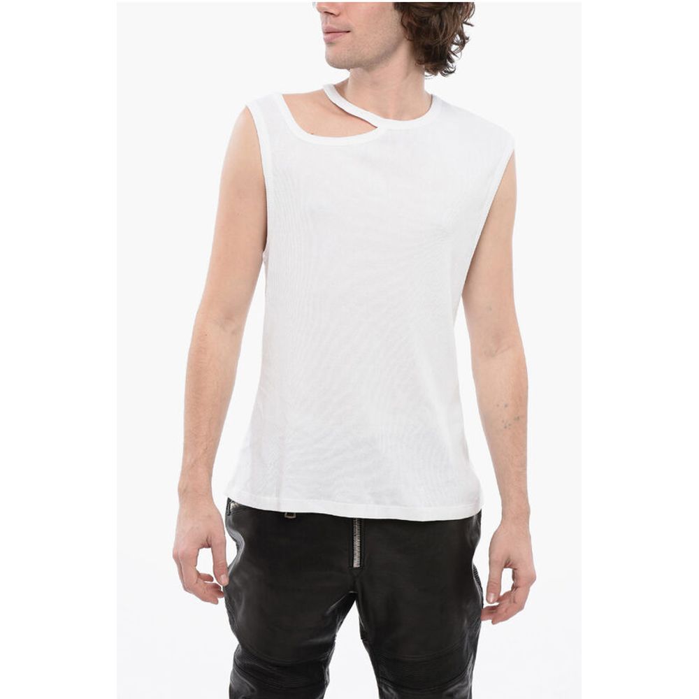 

Топ из хлопка в рубчик с вырезом Balmain, White
