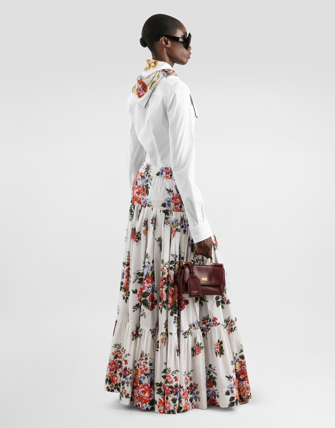 Рубашка из поплина с шелковым шарфом DOLCE & GABBANA, белый — фото 3