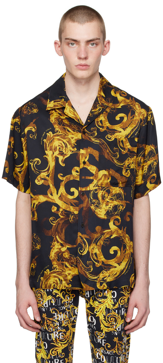 

Черная акварельная рубашка от кутюр Versace Jeans Couture, цвет Black / Gold