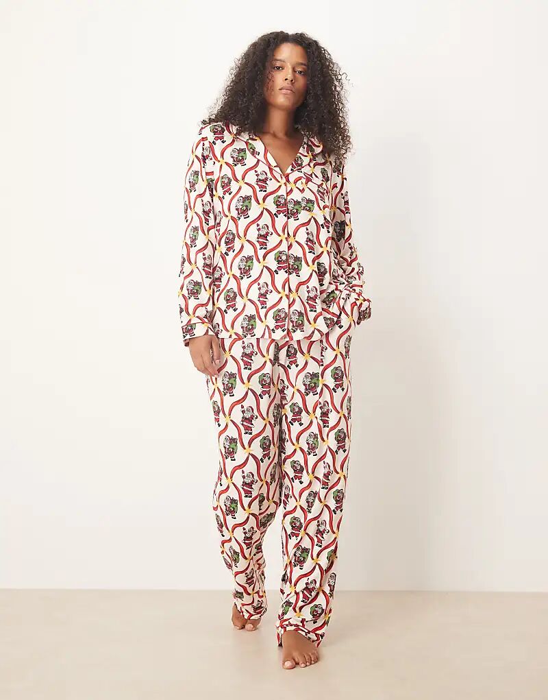 

Эксклюзивный пижамный комплект Chelsea Peers Curve из полиэстера с длинными рукавами Revere с рождественским принтом Санта-Клауса в виде леденца