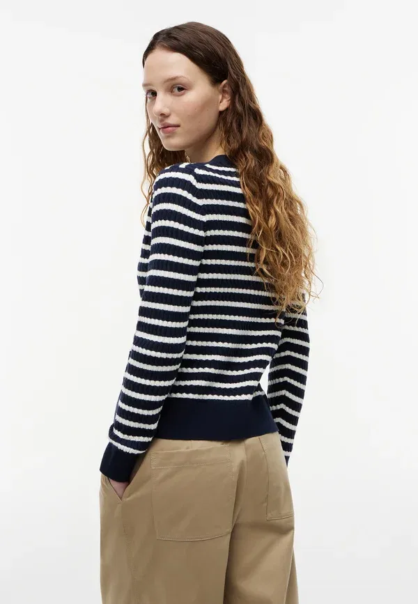 Кардиган Tommy Hilfiger Cable Knit Crew Neck, темно-синий/слоновая кость — фото 3