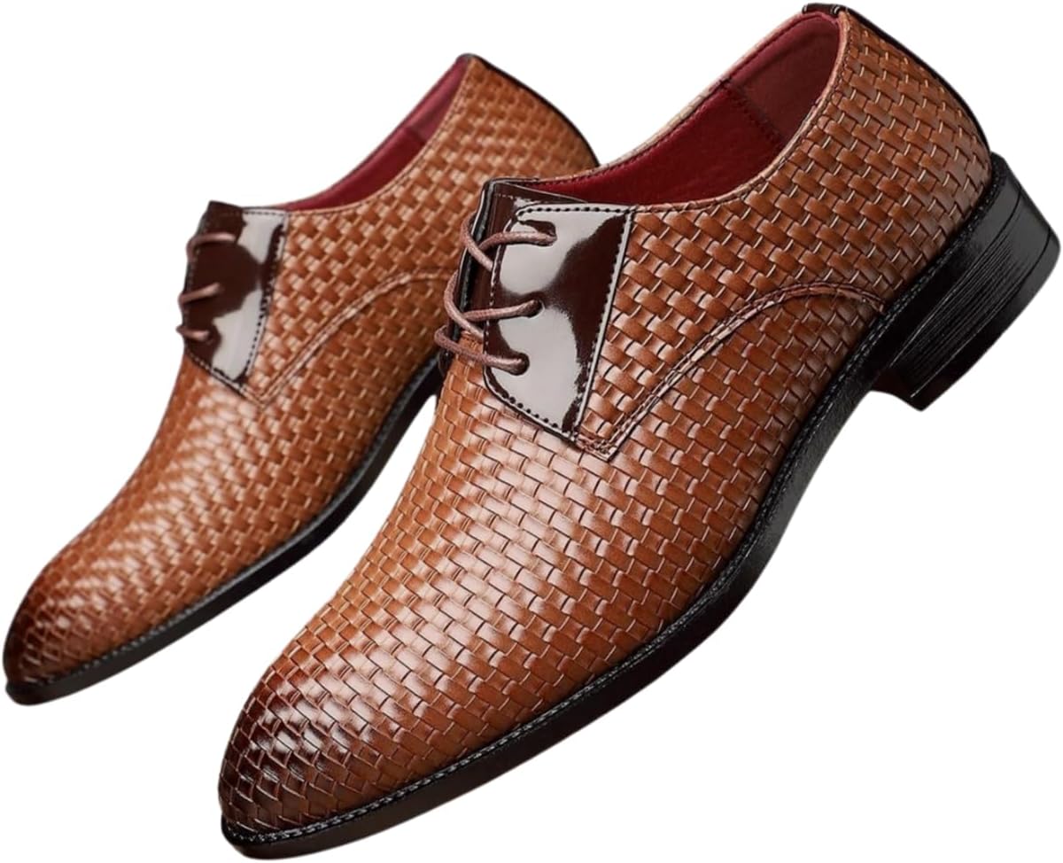 

Мужские плетеные кожаные оксфорды Santimon, дышащие с шнуровкой, формальные деловые туфли, коричневый