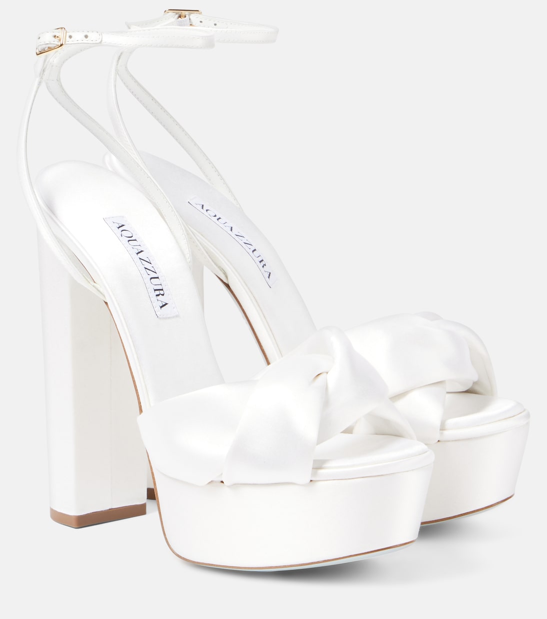 Свадебные сатиновые босоножки Olie 140 на платформе Aquazzura, белый