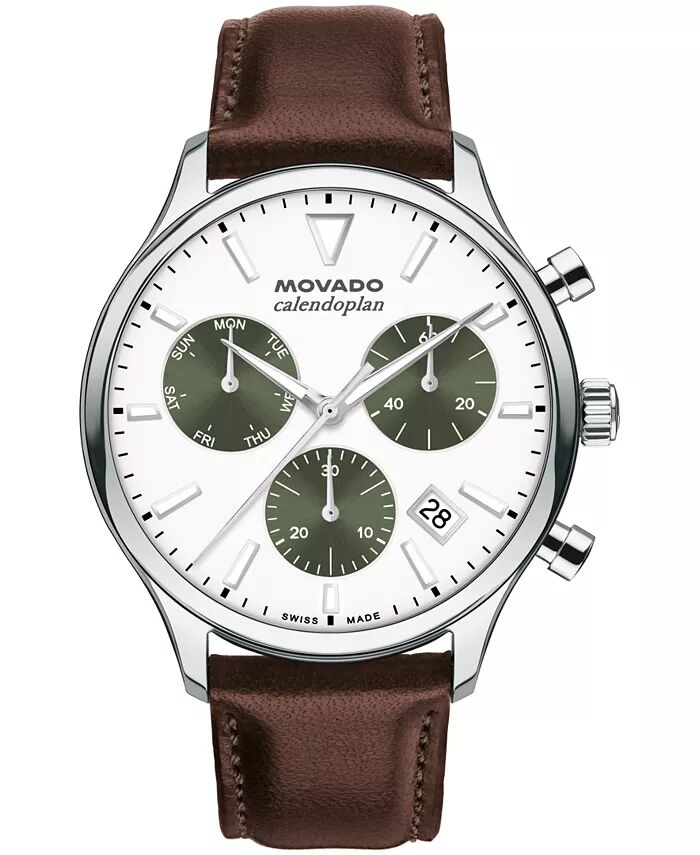 

Мужские кожаные часы Calendoplan Swiss Quartz Chrono Chocolate 43 мм Movado, коричневый