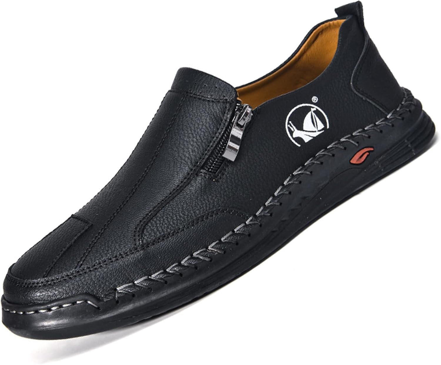 

Мужские повседневные кожаные лоферы без шнурков, легкие, ручной работы, мокасины, удобные для ходьбы, с боковой молнией, нескользящие, классические туфли Devileyeze, черный