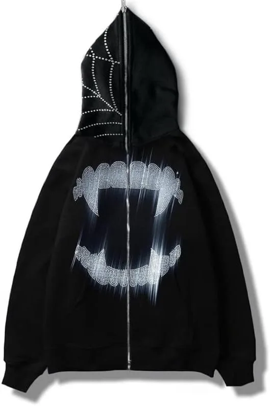 

Куртка с молнией и стразами для мужчин и женщин, готический свитшот с капюшоном и черепом NJNJGO