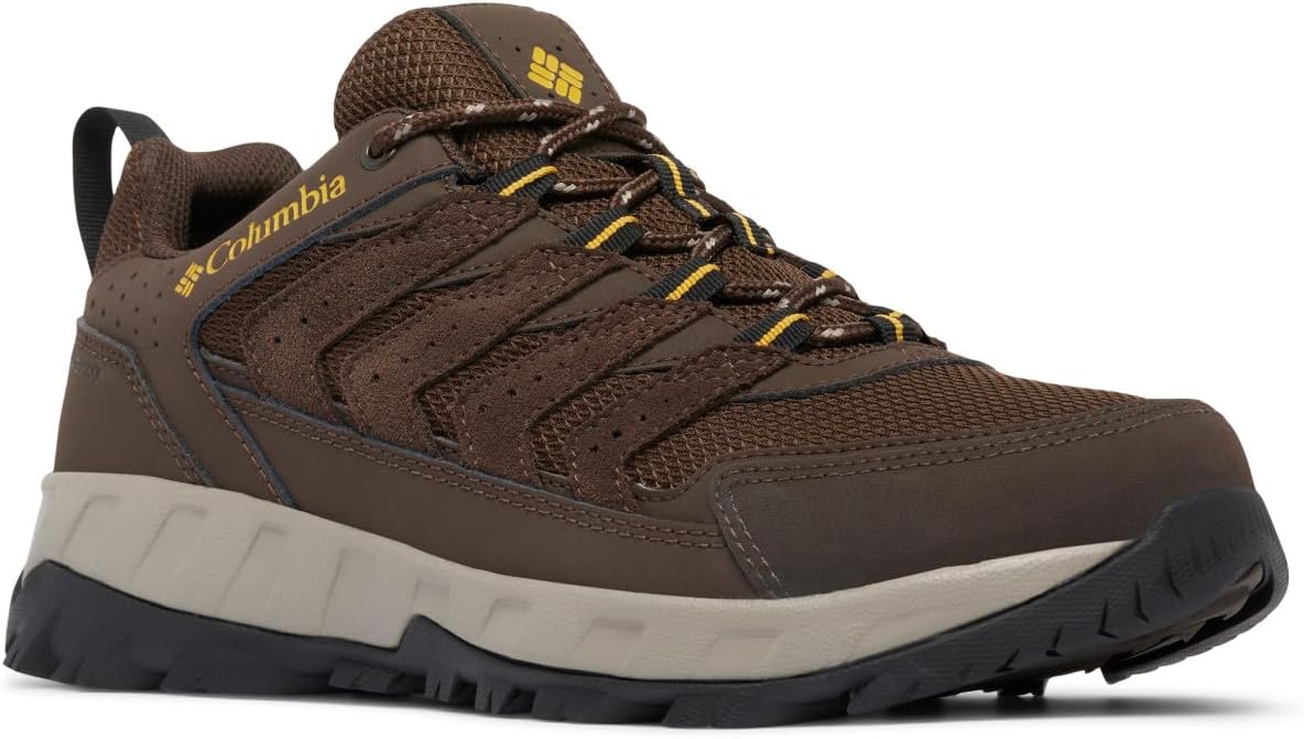 

Columbia мужские Strata Trail Low Waterproof туристические ботинки, Cordovan/Golden Yellow