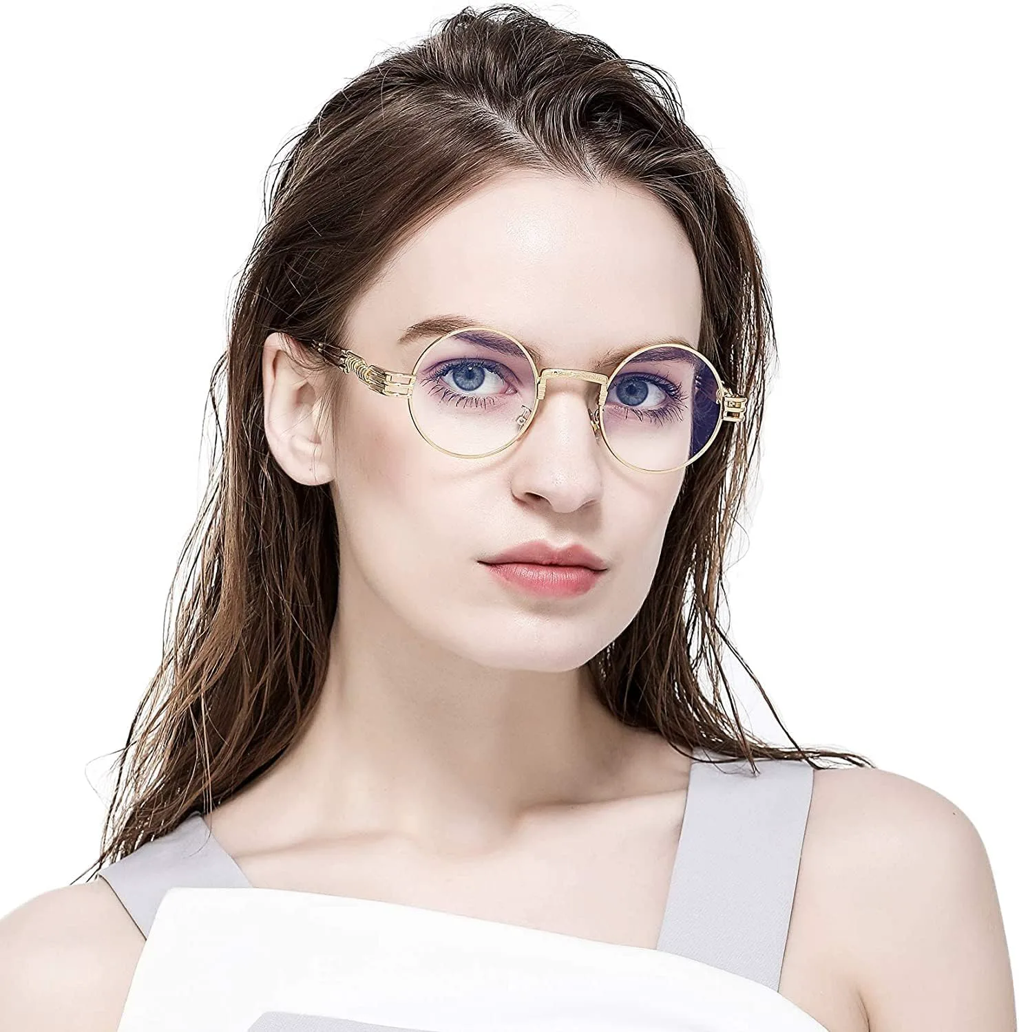 

Круглые солнцезащитные очки Kursan для женщин и мужчин, в стиле хиппи, ретро, ​​с металлической оправой, защита от УФ-излучения UV 400, A3 Gold Frame/Clear Lens