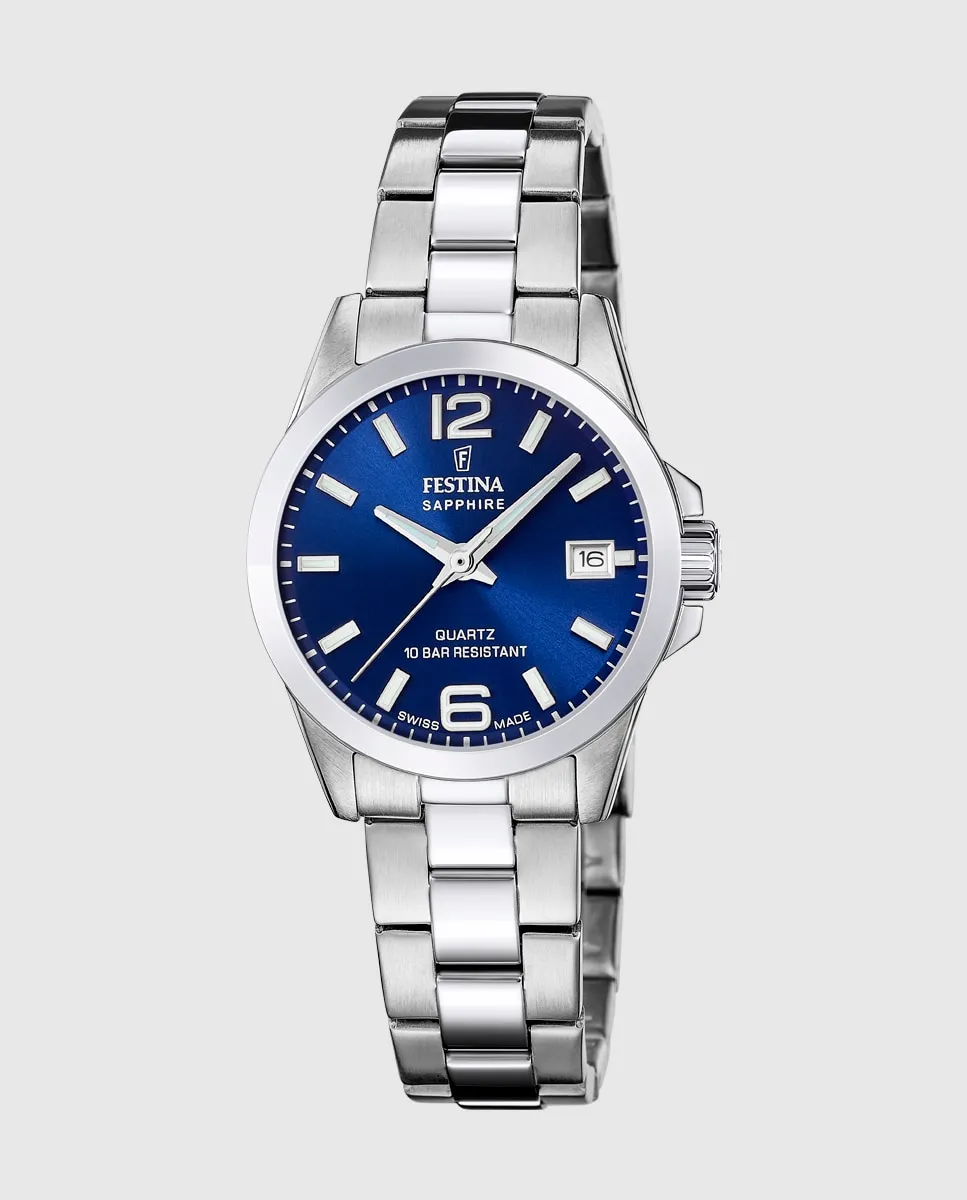 

F20049/5 Швейцарские классические стальные серебристые женские часы Festina, серебряный