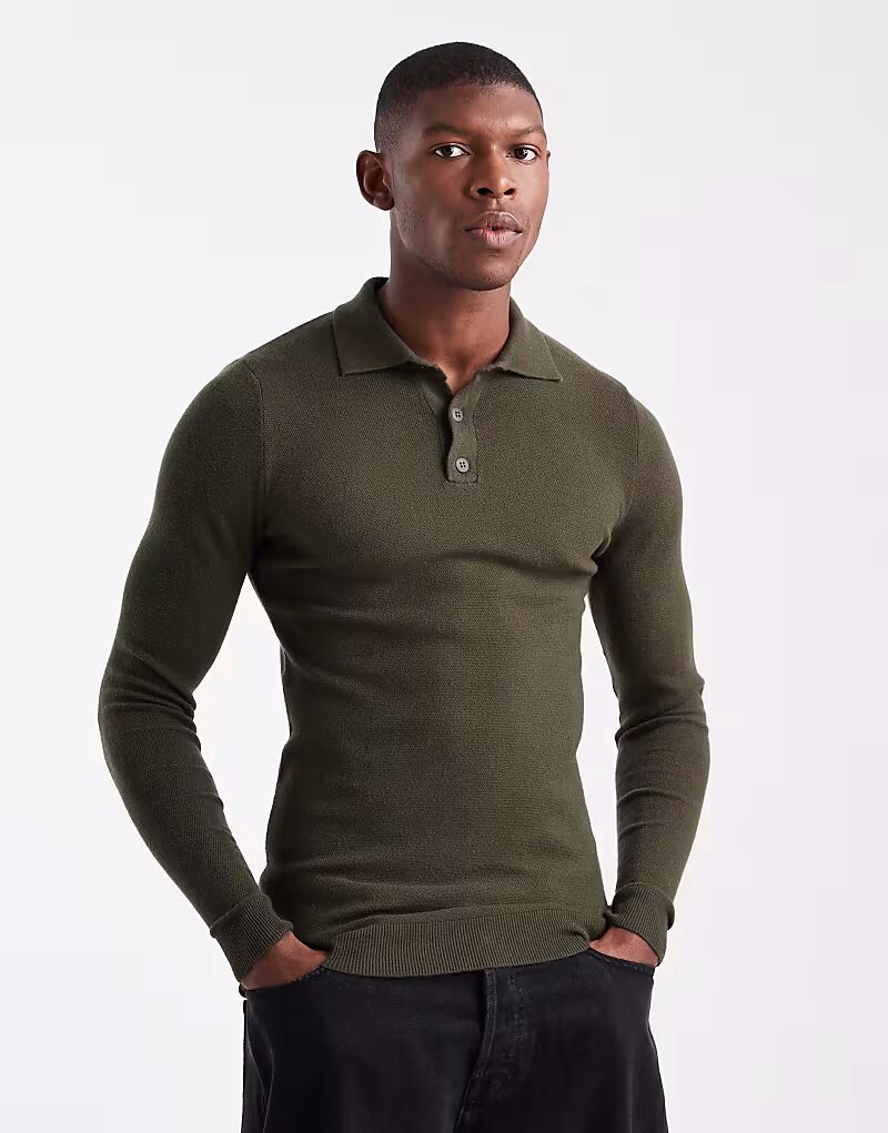 

Обтягивающее трикотажное поло темно-зеленого цвета Asos Design, Зеленый, Обтягивающее трикотажное поло темно-зеленого цвета Asos Design