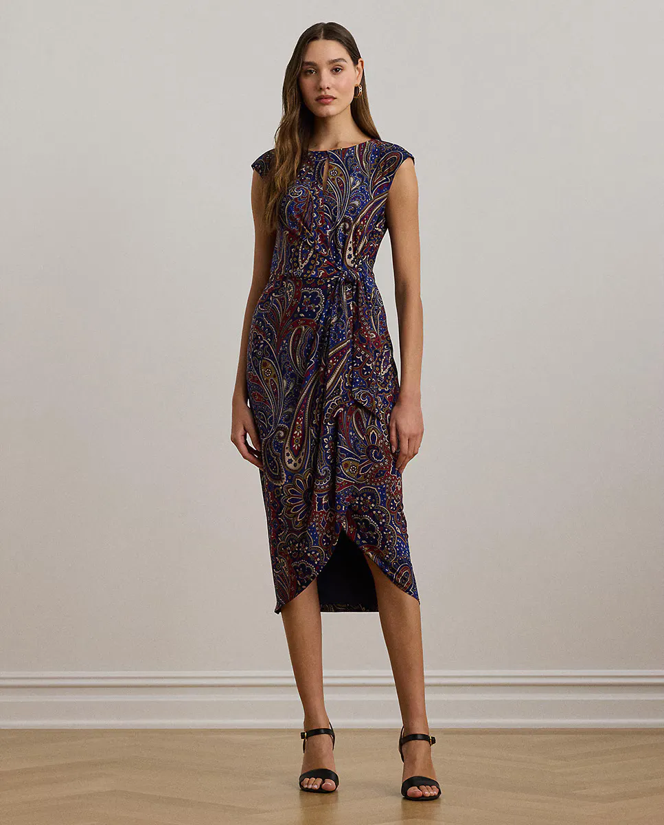 

Платье миди с принтом и вырезом Lauren Ralph Lauren, многоцветный