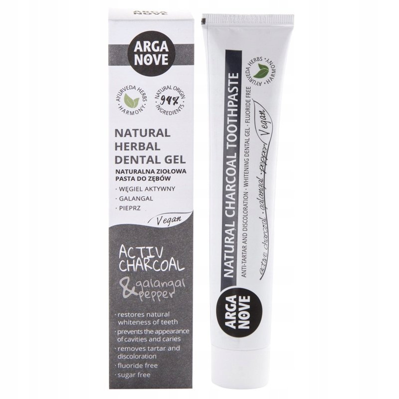 

Травяная зубная паста-гель отбеливающая с активированным углем 100 г Arganove