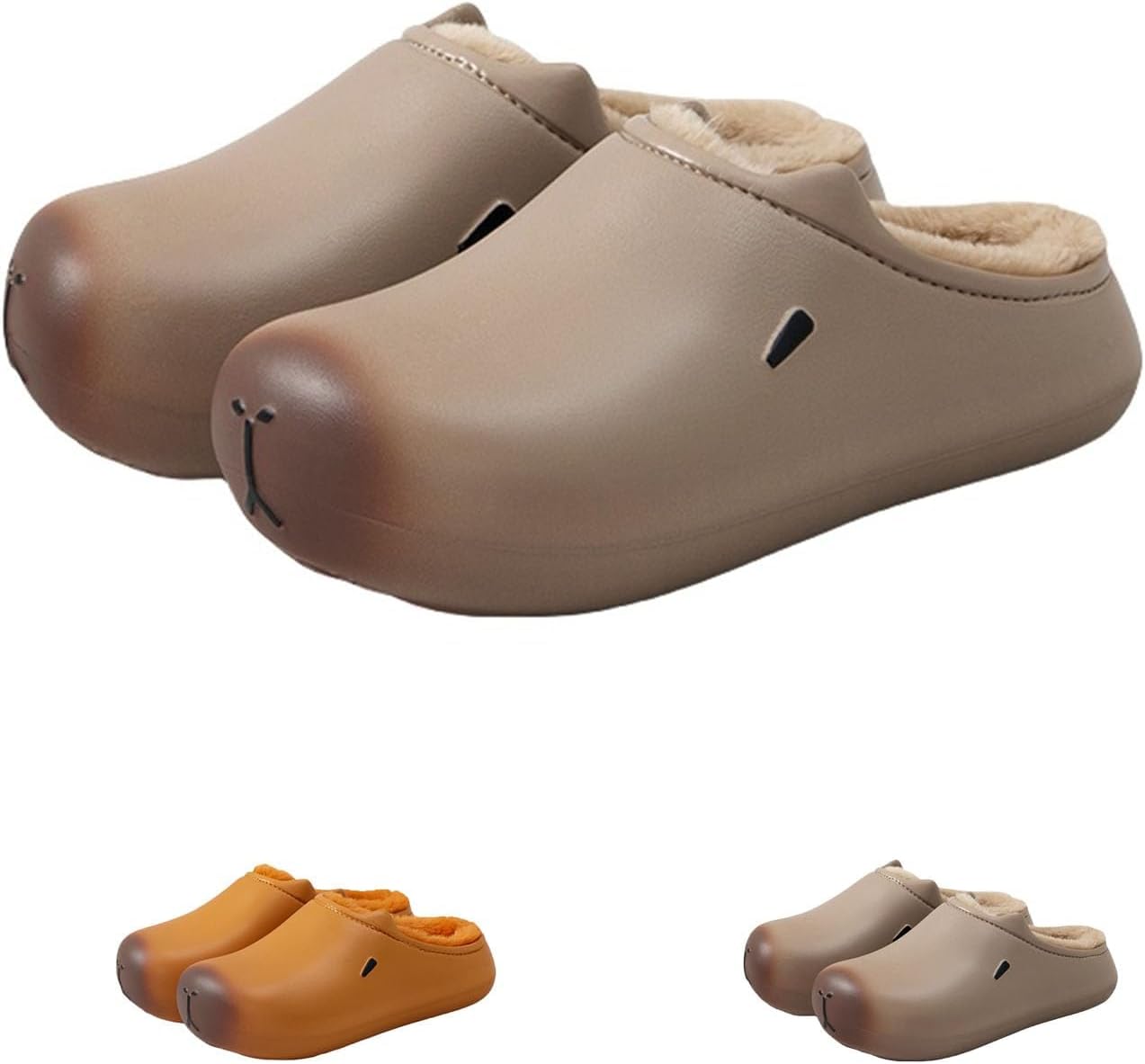 

Тапочки с капибарой для женщин и мужчин, милые 3D тапочки с большими глазами собаки «поцелуй», плюшевые тапочки с животным собака-капибара Zureto, коричневый