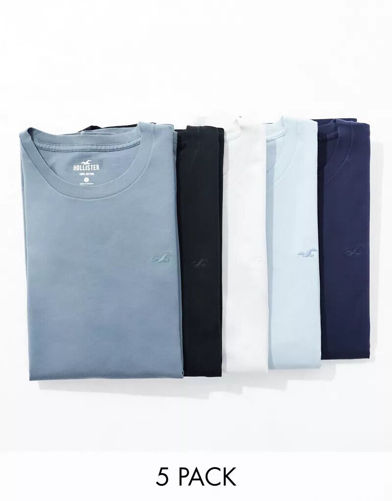

Комплект из 5 футболок с круглым вырезом Hollister в оттенках синего