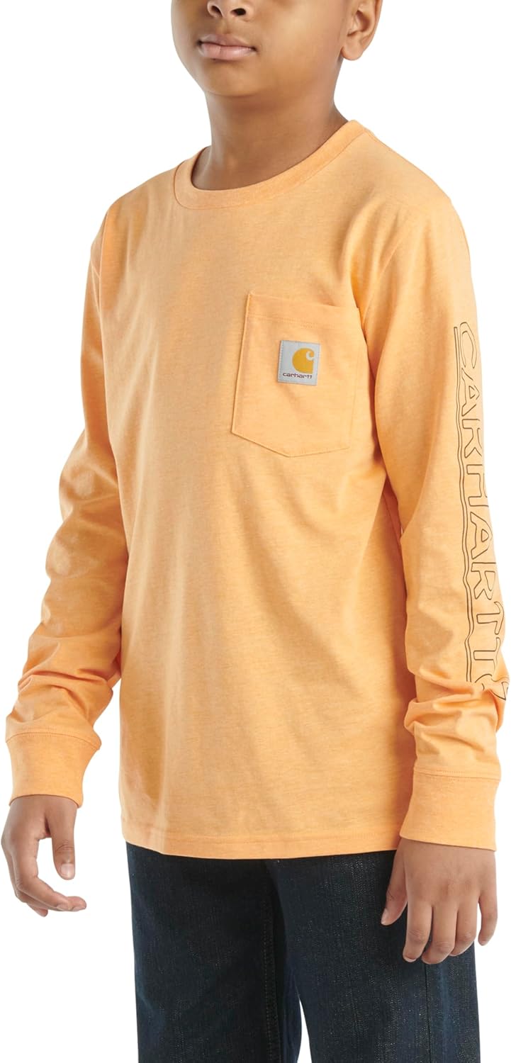 Carhartt мальчиковая футболка с длинным рукавом и карманом, Tangerine Orange Heather — фото 2
