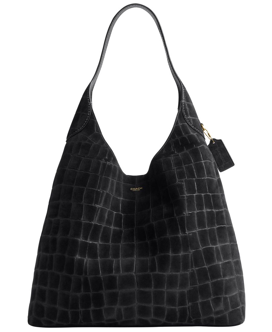 

Сумка через плечо Brooklyn Extra-Large из замши с тиснением под крокодиловую кожу, размер 39 COACH, Brass/Black