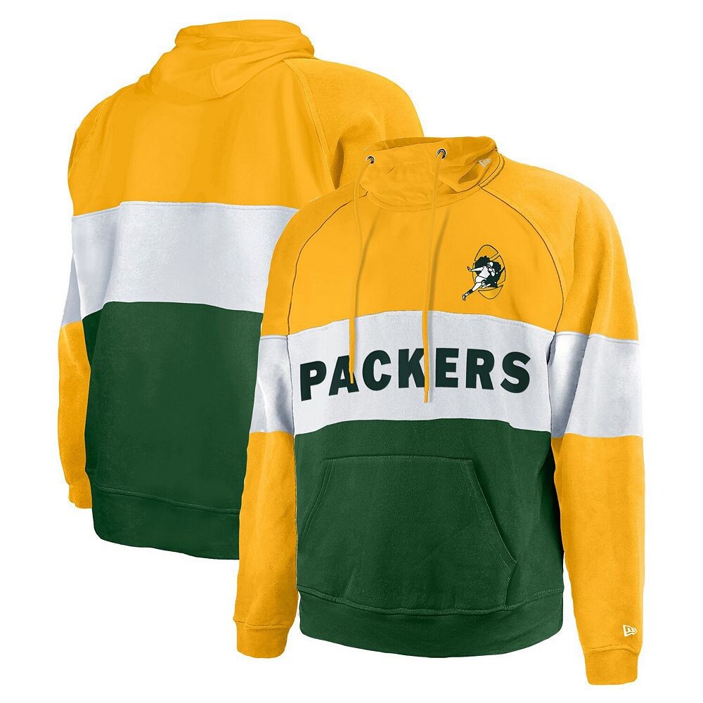

Мужской пуловер с капюшоном New Era Green Green Bay Packers Big & Tall Throwback с цветными блоками, цвет Pkr Green