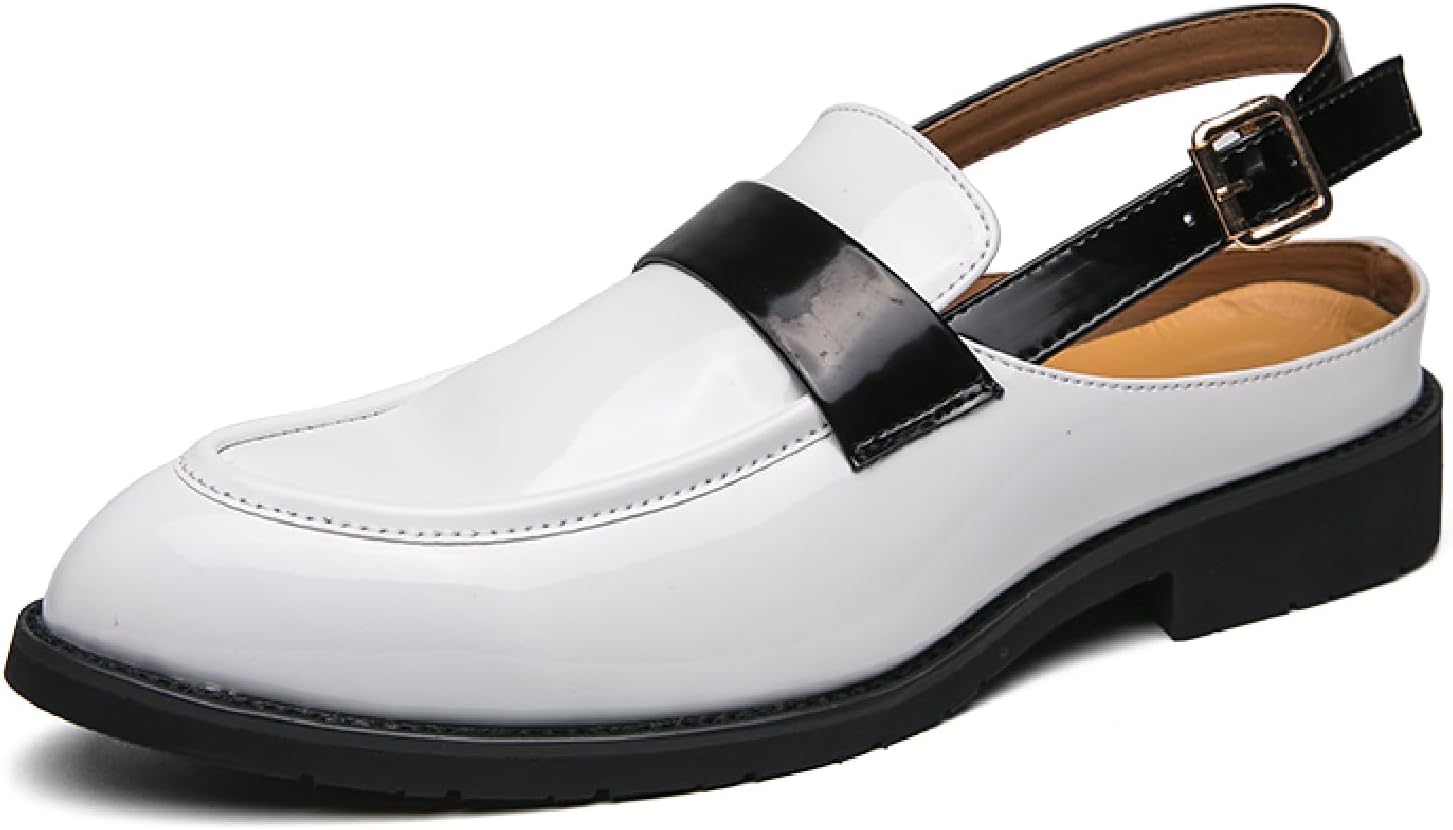 

Мужские сандалии LOVEHEYNEW из лакированной кожи с закрытым носком, регулируемым ремешком с пряжкой, противоскользящей подошвой, дышащие, с заостренным носком, каблуком-блоком и задником на ремешке, для делового офиса, прогулок и вождения, белый